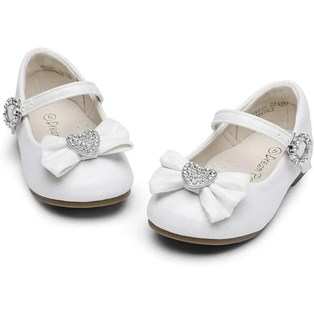 New Dream Pairs Toddler Girls Size 6 White Sparkle Rhinestone Heart Bow Shoes